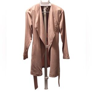 Collarless Tan Belted‎ Short Trench